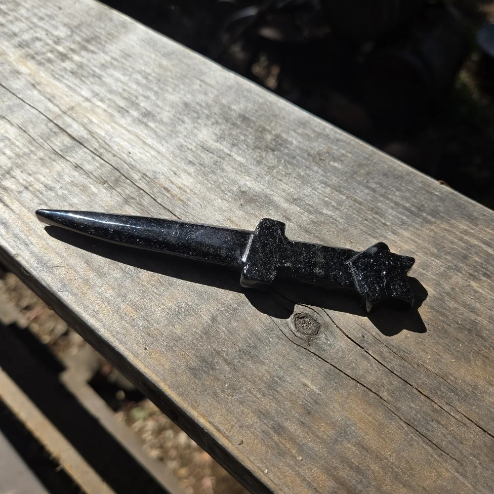 Obsidian hand carved star ceremonial dagger 6" - Picture 4 of 8